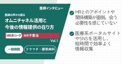 【MR未リーチ/MR不要派】医師の声から探る、オムニチャネル活用と今後の情報提供の在り方 Vol.1 一般病院 勤務医編