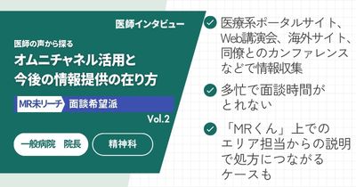 【MR未リーチ/面談希望派】医師の声から探る、オムニチャネル活用と今後の情報提供の在り方 Vol.2 一般病院 院長